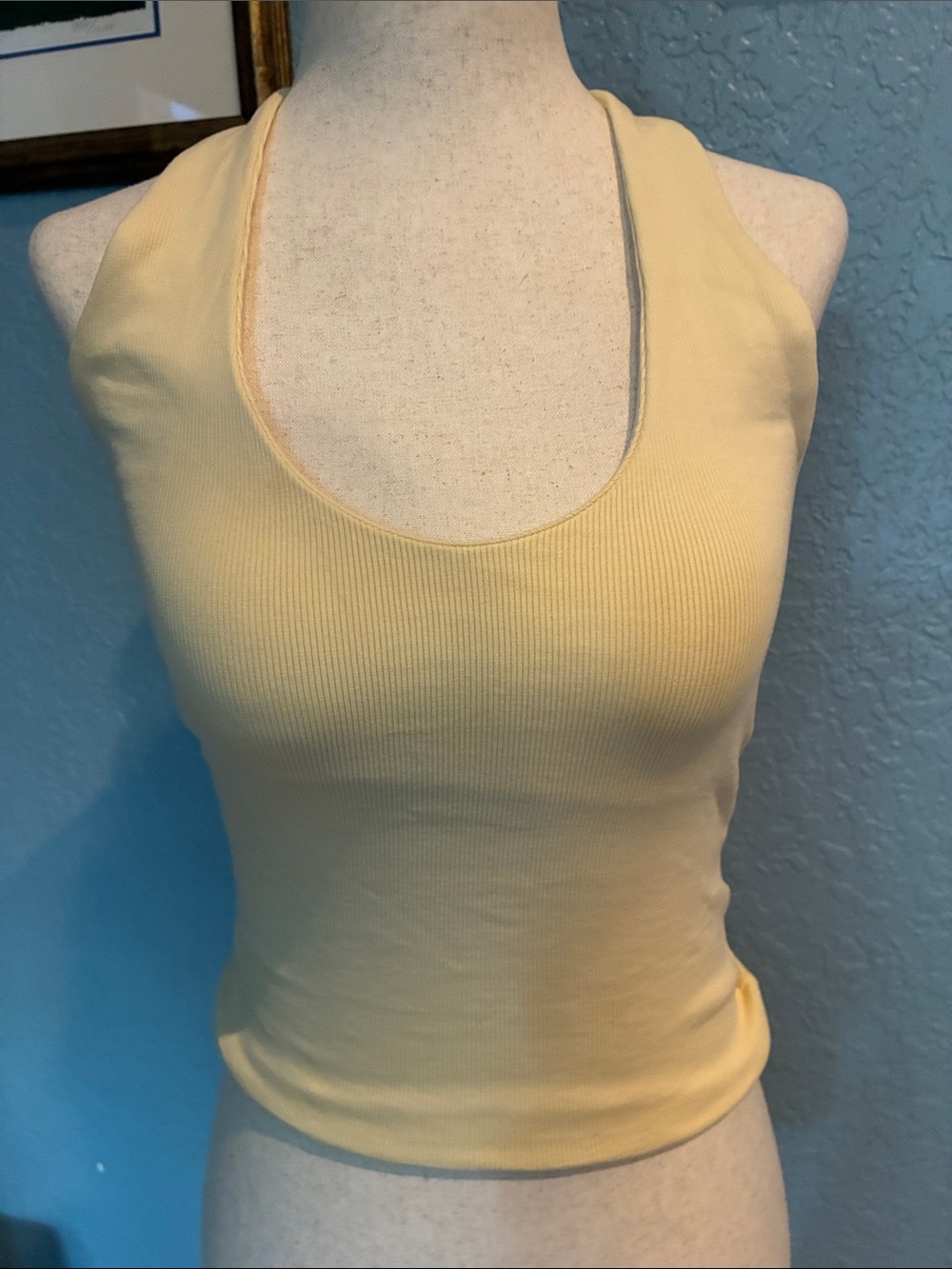 Zara Light Yellow Ribbed Scoop Neck Tank Top